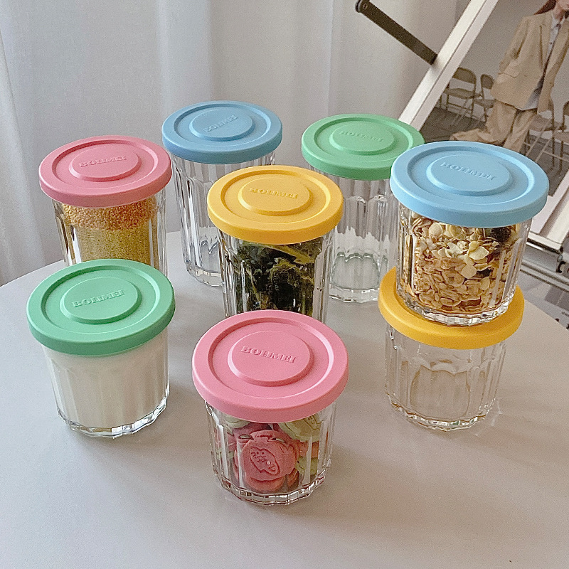 Food Storage Glass Jar - Kolorowe szklane etui zamknięte zbiornik schowek