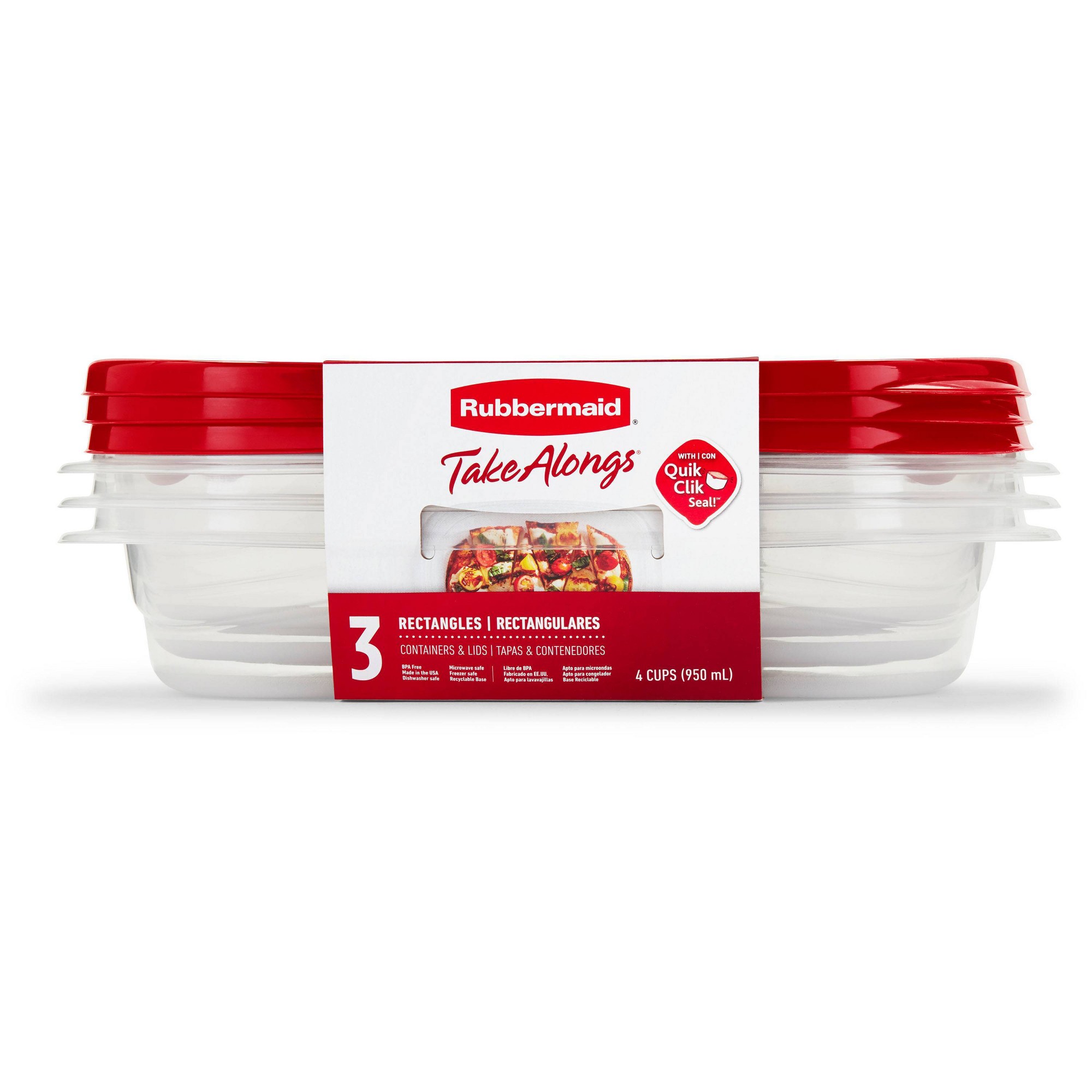 Food Storage Meal Prep - 3 sztuki czerwonych prostokątnych pojemników na