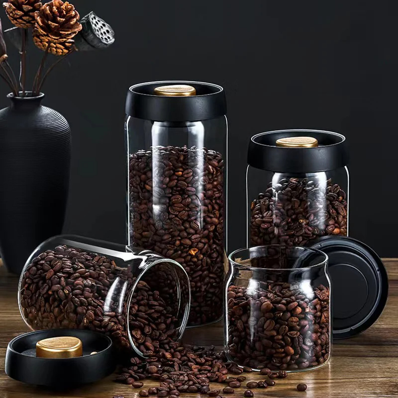 Food Storage Glass Container Set - Słoik próżniowy na ziarna kawy, przezroczysty
